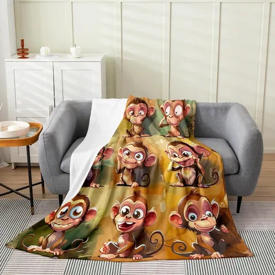 Cute Monkeys Pattern Blanket featuring playful cartoon monkeys – Design 2