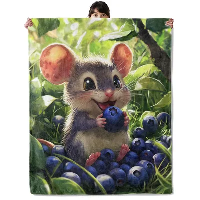 Cute Mouse Eating Blueberries Blanket: Adorable Rodent with Berries