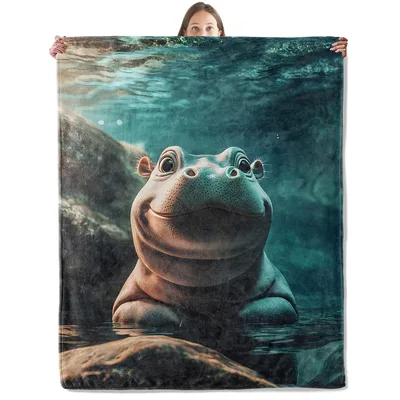 Smiling Hippo Underwater Scene Blanket for Cozy Animal Lovers