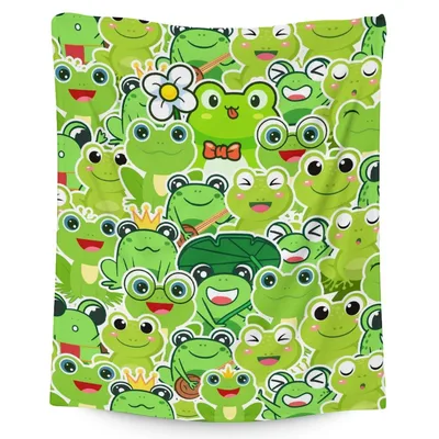 Cute Frog Pattern Blanket: A Huddle of Smiling Green Amphibians