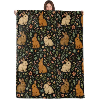 Bunny Wildflower Pattern Blanket: Cozy Rabbit and Floral Design