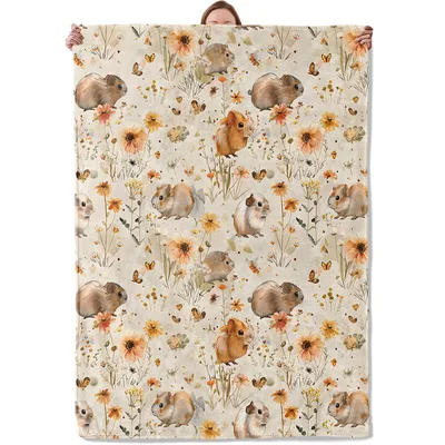 Guinea Pig Pattern with Wildflowers Blanket: Garden Cavy Print