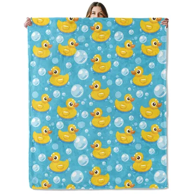 Rubber Ducks with Bubbles Blanket: Playful Yellow Duck Pattern
