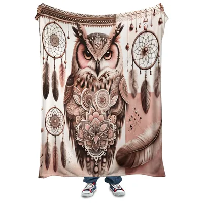 Boho Owl with Dreamcatchers Blanket: Mystical Bird Design