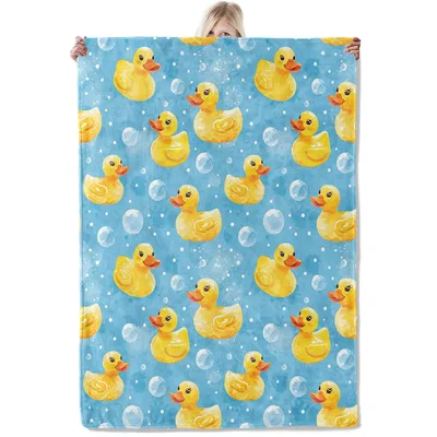 Yellow Ducks with Bubbles Blanket featuring watercolor rubber ducks