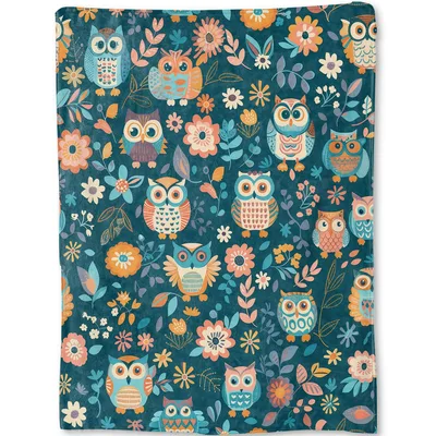 Owls and Flowers Pattern Blanket: Whimsical Owl and Floral Throw