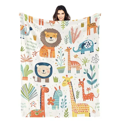 Jungle Animals Cartoon Pattern Blanket: Cute Safari Friends Design