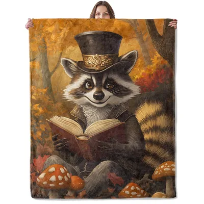 Raccoon in Top Hat Blanket: Dapper Forest Reader Design