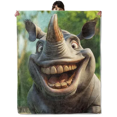 Smiling Cartoon Rhino Face Blanket for Animal Lovers