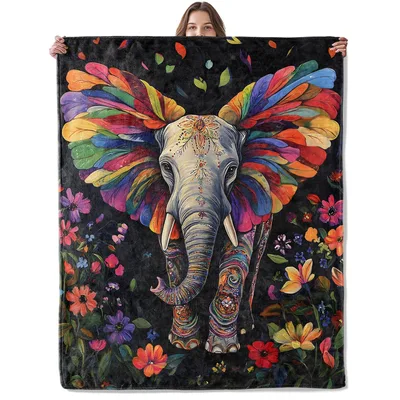 Colorful Elephant with Rainbow Blanket: Boho Art Design
