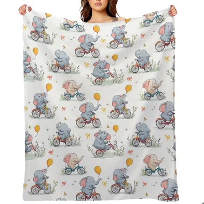 Elephants on Bicycles Pattern Blanket: Whimsical Elephant Art