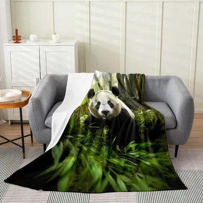 Panda in Green Bamboo Blanket: Cute Animal Design for Cozy Days