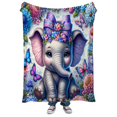 Cute Elephant with Flower Blanket featuring a baby elephant