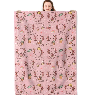 Axolotl Donut Candy Pattern Blanket: Cute Pink Animal Design