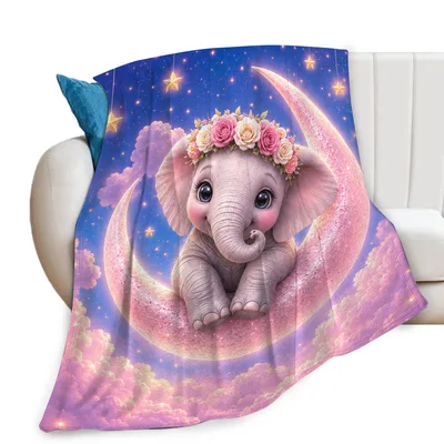 Baby Elephant on Crescent Blanket features a cute elephant