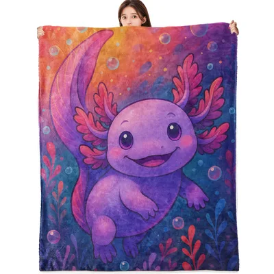 Purple Axolotl Underwater Fantasy Blanket for Cute Salamander Lovers