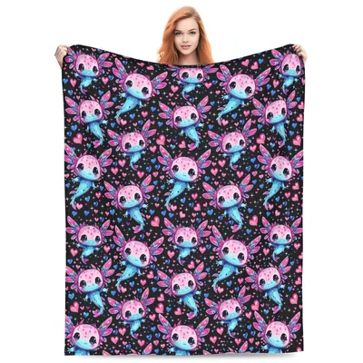 Axolotl Pattern with Flowers Blanket featuring cute pink