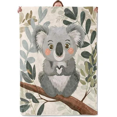 Cute Koala on Eucalyptus Blanket: Cozy Animal Art for Your Home