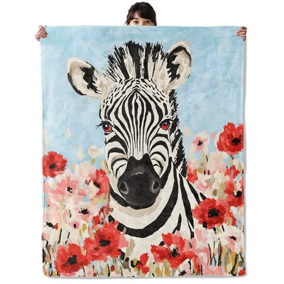 Cute Zebra with Red Blanket: Watercolor Zebra and Wildflowers Design