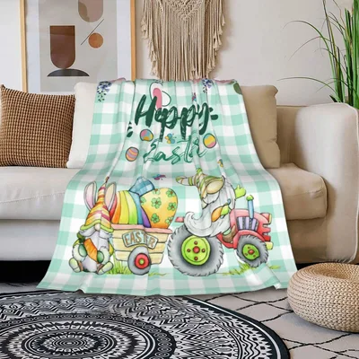 Happy Easter Bunny Truck Blanket: Gnomes and Tractor Design