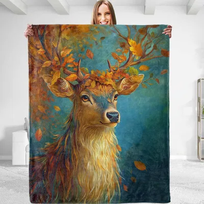 Autumn Deer with Antlers Blanket: Artistic Fall Wildlife Print