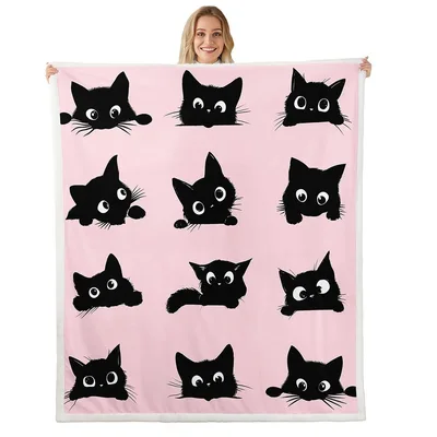 Black Cats Peeking Pattern Blanket for Feline Lovers