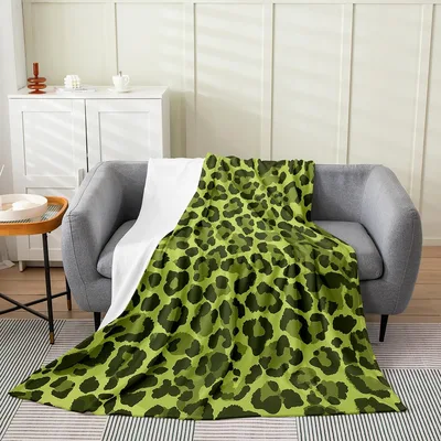 Green Leopard Print Blanket: Bold Feline Pattern for Your Room