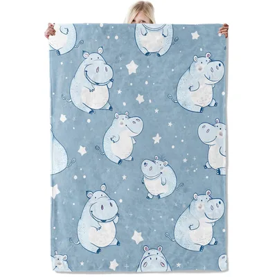 Cartoon Hippos and Stars Blanket: Cute Hippo Pattern for Kids
