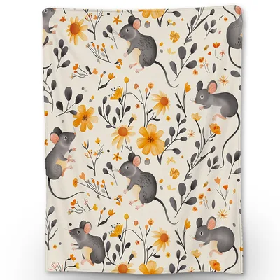 Mice and Wildflowers Pattern Blanket: Cute Rodent Floral Design