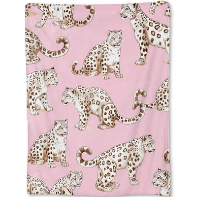 Snow Leopards Pattern Blanket: Pink Wildlife Art for Cat Lovers
