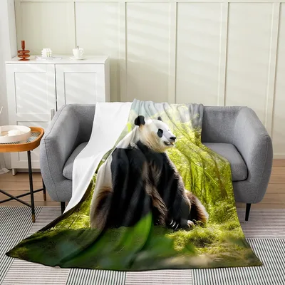 Giant Panda on Grass Blanket: Realistic Bear in Bamboo