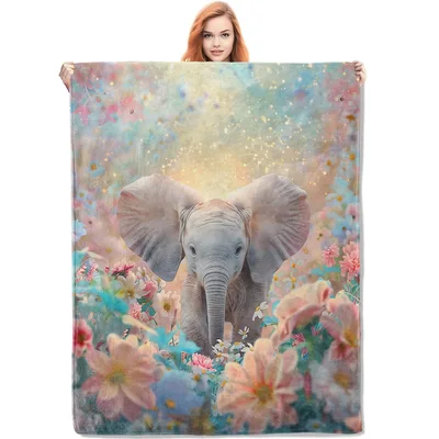 Baby Elephant in Floral Blanket: A Dreamy Meadow Design