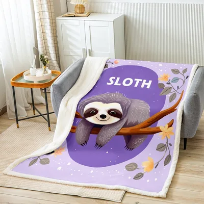 Sloth on Branch Blanket: Cute Sloth Hanging on Tree Branch Design