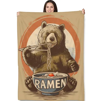 Bear Eating Ramen Blanket