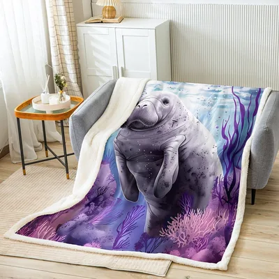Manatee Purple Ocean Scene Blanket: A Serene Underwater Illustration