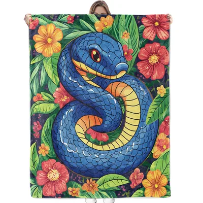 Blue Snake Jungle Flowers Blanket