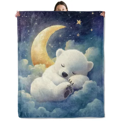 Polar Bear Sleeping Blanket: Cozy Night Sky Art for Dreamers