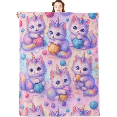 Magical Kittens Rainbow Yarn Blanket