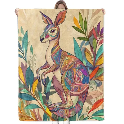 Colorful Boho Kangaroo Leaves Blanket: Tribal Art Design