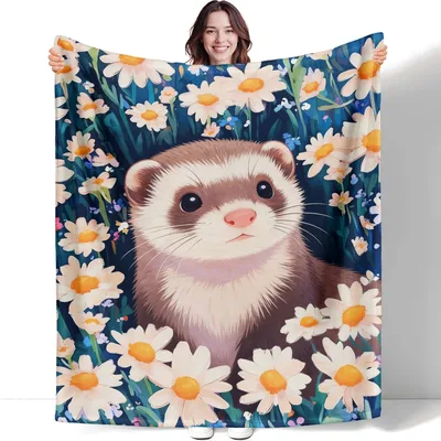 Ferret Among White Daisies Blanket