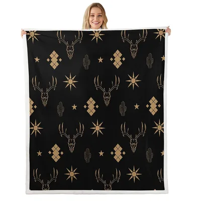 Gold Deer Antler Star Blanket: Boho Wildlife Pattern for Nature Lovers