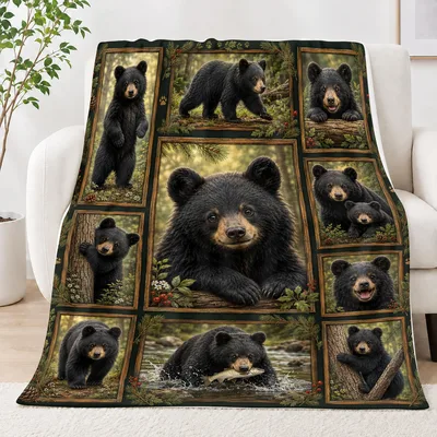 Black Bear Family in Forest Blanket: A Collage of Wild Moments