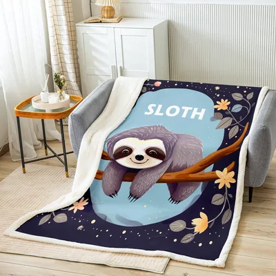 Cute Sloth on Branch Blanket