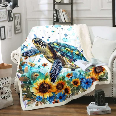 Sea Turtle and Sunflowers Blanket: A Watercolor Marine Life Design