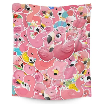 Pink Flamingo Pattern Blanket: Cute Sticker Style Art