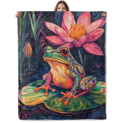 Frog on Lily Pad Blanket No. 2: A Vibrant Artistic Frog Design