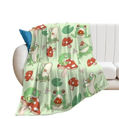 Frogs and Mushrooms Pattern Blanket: Cute Amphibian and Fungi Design