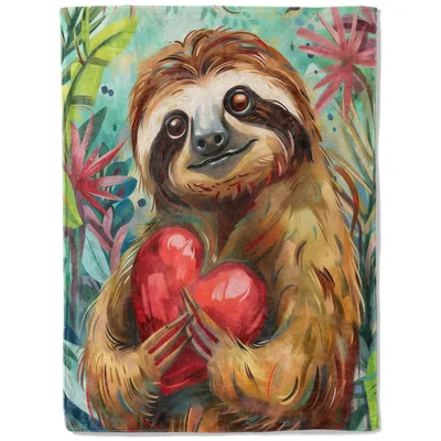 Sloth Hugging Red Heart Blanket: Cozy Art for Slow Living Lovers