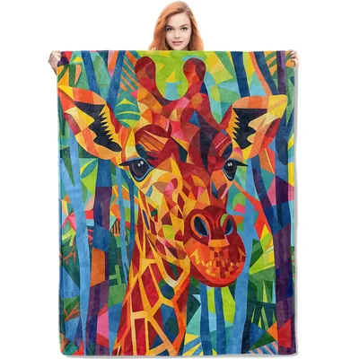 Colorful Abstract Giraffe Art Blanket: Geometric Wildlife Design