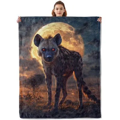 Hyena Under Full Moon Blanket: Wild African Night Art